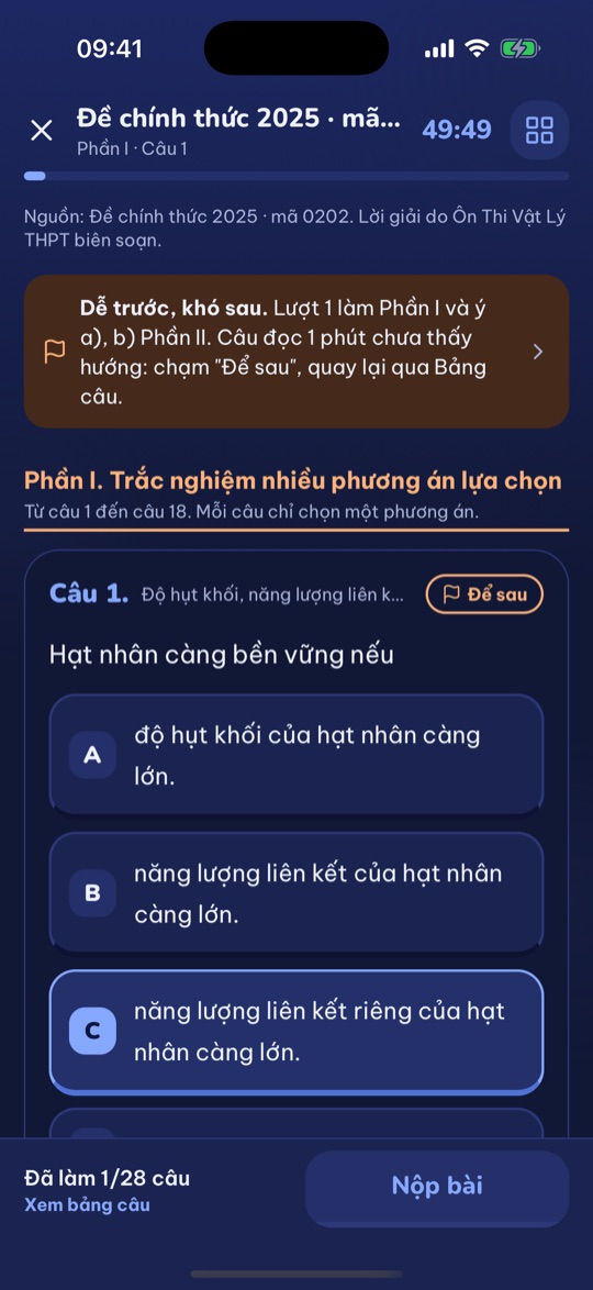 Làm đề chính thức 2025, Phần I