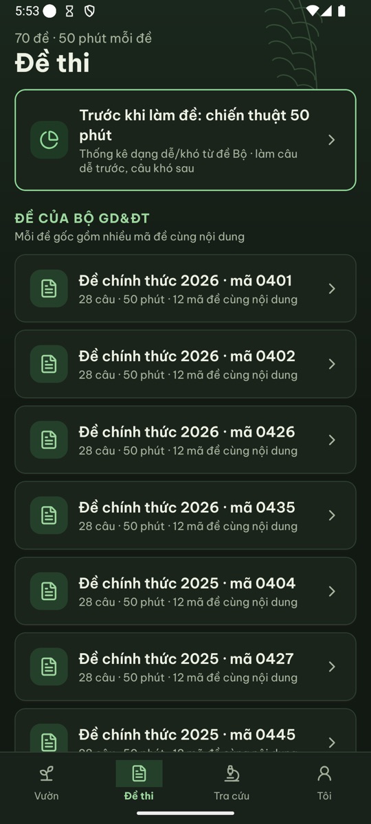 Danh sách đề chính thức của Bộ môn Sinh